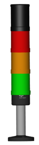 Una torre di segnalazione con i colori verde, arancione e rosso