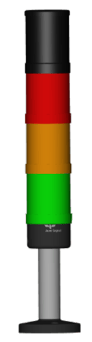 a signaling tower with green, orange and red lights